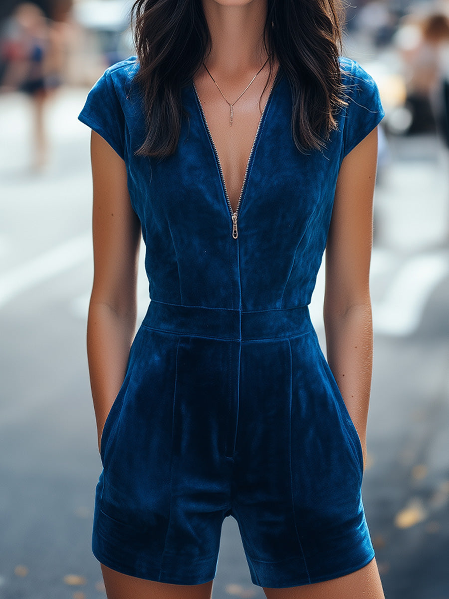 Stylish Zipper-Front  Romper