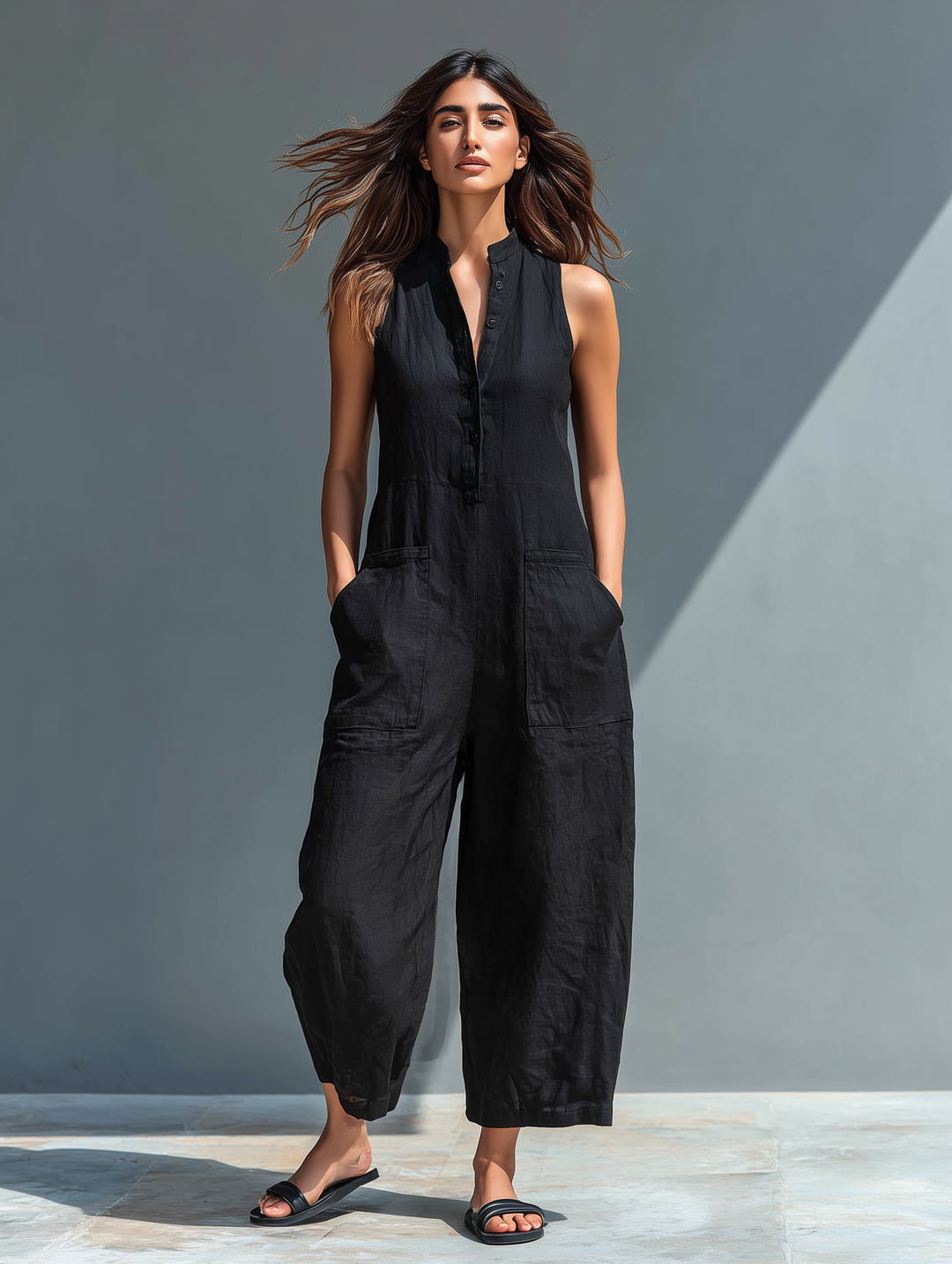Stylish Sleeveless Linen Bib Overalls – Lightweight for Summer, Breathable & Versatile