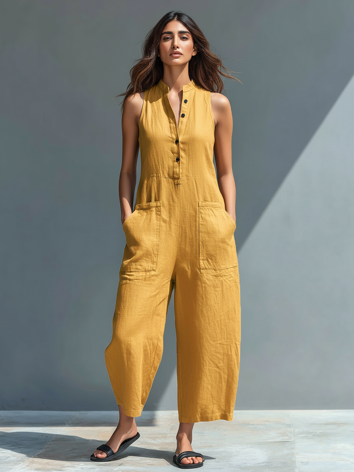 Stylish Sleeveless Linen Bib Overalls – Lightweight for Summer, Breathable & Versatile