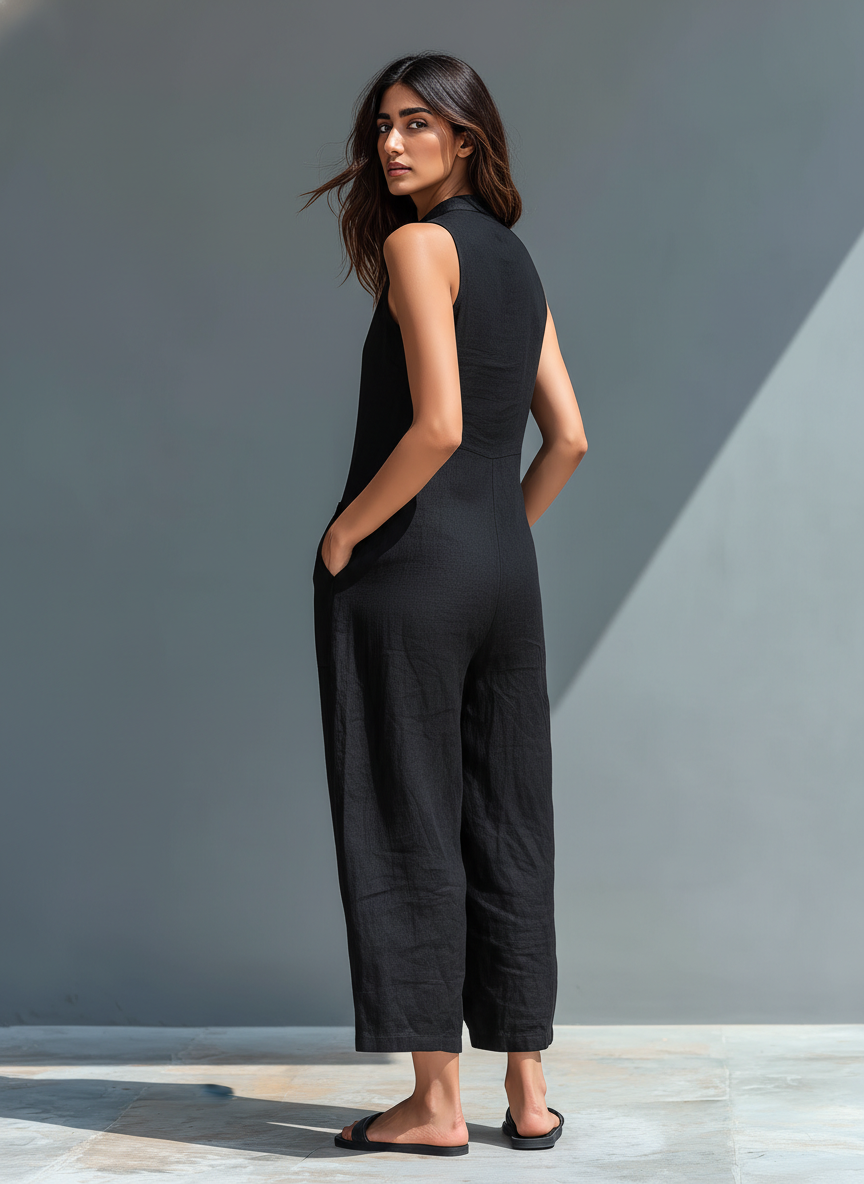 Stylish Sleeveless Linen Bib Overalls – Lightweight for Summer, Breathable & Versatile