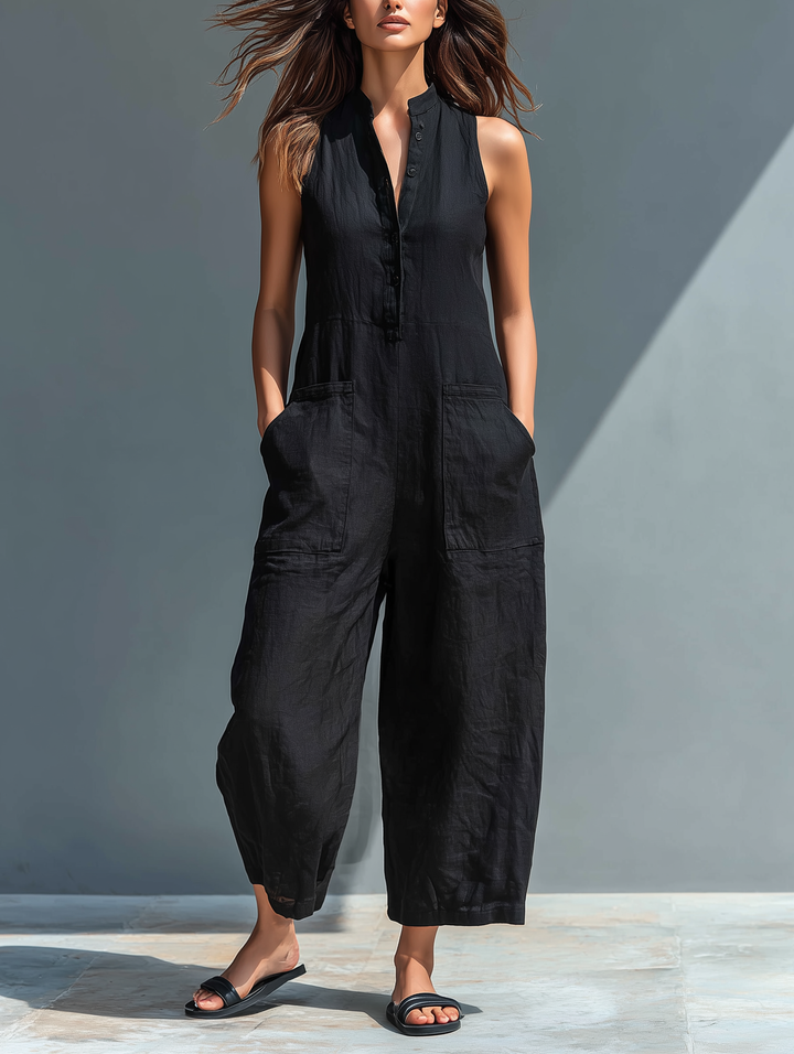 Stylish Sleeveless Linen Bib Overalls – Lightweight for Summer, Breathable & Versatile