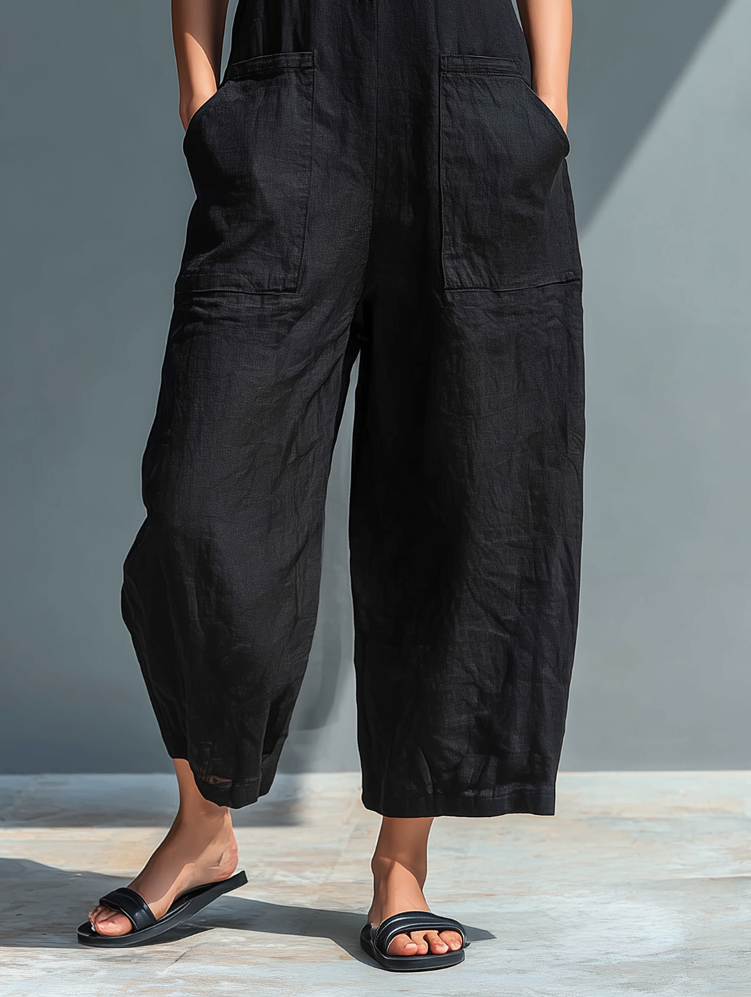 Stylish Sleeveless Linen Bib Overalls – Lightweight for Summer, Breathable & Versatile