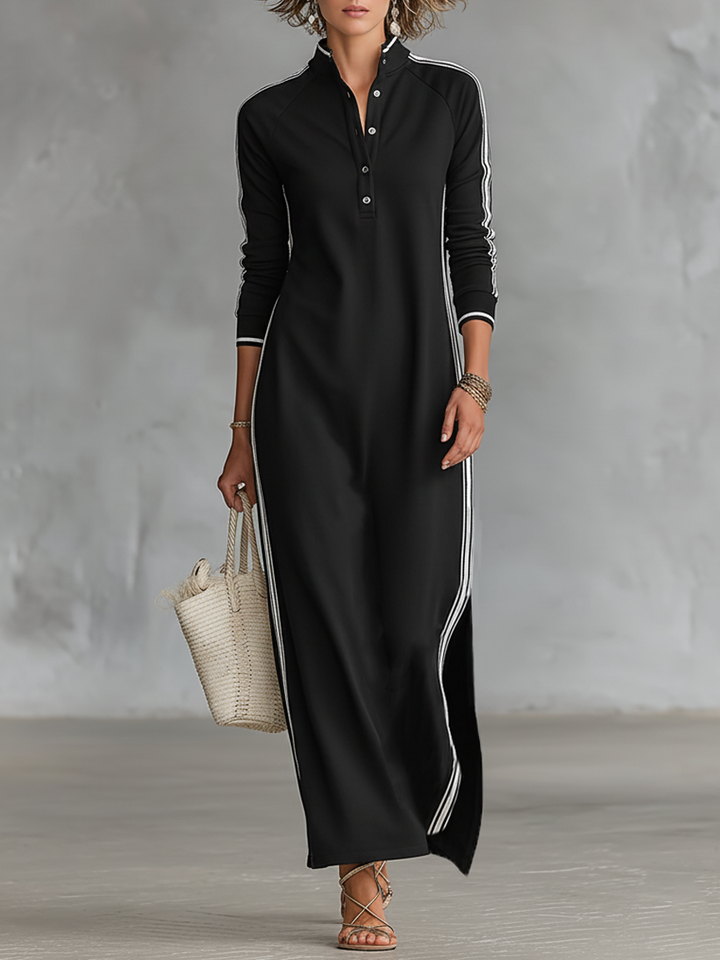 Stylish maxi sweatshirt dress with a buttoned collar – comfortable, versatile, and elegant
