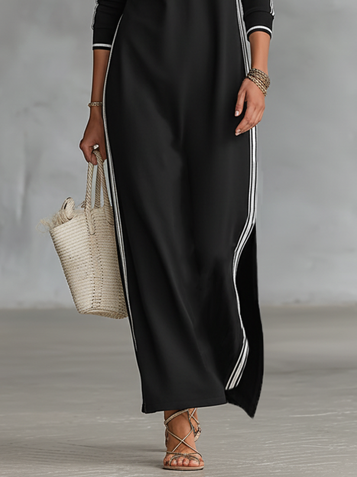Stylish maxi sweatshirt dress with a buttoned collar – comfortable, versatile, and elegant