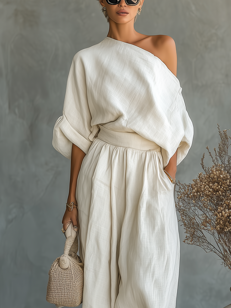 Linen set in off-shoulder look – pants
