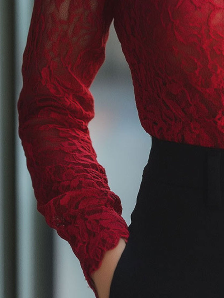 Classic Floral Lace Blouse with High Neck